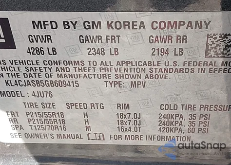 2016 Buick Encore z USA, uszkodzony, nr VIN KL4CJASB5GB609415